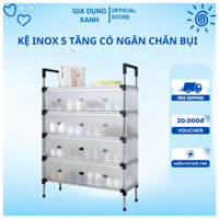 Kệ Inox 5 Tầng Có Vách Ngăn Chắn Bụi, Giá Inox Để Giày Dép 5 Tầng Có Nắp Đậy, Tủ Giày Thế Hệ Mới