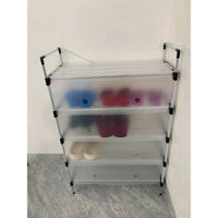 Kệ Inox 5 Tầng Có Vách Ngăn Chắn Bụi, Giá Inox Để Giày Dép 5 Tầng Có Nắp Đậy, Tủ Giày mới( mặt sau k có màng chắn)