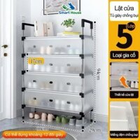 Kệ Inox , 5 Tầng Có Vách Ngăn Chắn Bụi, Giá Inox Để Giày Dép Có Nắp Đậy Mẫu Mới