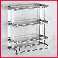 Kệ Inox Nhà Tắm Treo Khăn Dán Tường Tiện Lợi Không Cần Khoan Đục, Giá Inox 3 Tầng Có Móc Treo Đồ