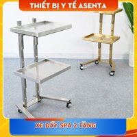 Kệ Inox Phun xăm Mạ Vàng, Xe Đẩy Mạ Vàng 2 Tầng,  Dùng Trong Phun Xăm Thẩm Mỹ, Spa, Tiêm Filler
