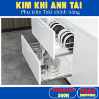 Kệ kéo xoong nồi, giá bát đĩa đa năng Taki inox 304 nan dẹt ray âm giảm chấn cao cấp nhập khẩu