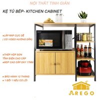 Kệ Lò Vi Sóng, Kệ Nhà Bếp AREGO -  Hàng cao cấp gia công kĩ nặng 35kg - MDF dày dặn, khung sắt sơn tĩnh điện