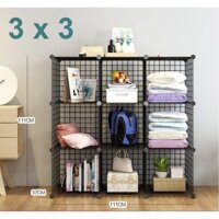 Kệ lưới sắt lắp ghép 9 ô màu đen