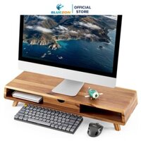 Kệ màn hình BLUEZON, bàn kê màn hình máy tính decor góc làm việc, chất liệu gỗ tự nhiên