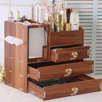 KỆ MỸ PHẨM GỖ 4 TẦNG 3 NGĂN KÈM GƯƠNG SOI TIỆN LỢI - TỦ GỖ ĐỰNG ĐỒ TRANG ĐIỂM, VẬT DỤNG VĂN PHÒNG, ĐỒ DÙNG CHO BÉ