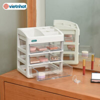 Kệ mỹ phẩm HOKORI 3 tầng trong suốt - khay nhựa đựng son có ngăn kéo Việt Nhật bàn trang điểm