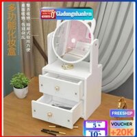 Kệ Mỹ Phẩm Trang Điểm, Kệ Gương Tròn, tủ gỗ ép đựng đồ trang điểm mini có gương tai mèo, giá đựng mỹ phẩm Giadungnhanhvn