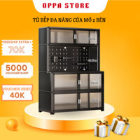 Kệ nhà bếp đa năng cửa đôi độc lập 5 tầng ,kệ lò vi sóng, tủ đề đồ nhà bếp mặt kính cường lực, khung kim loại chắc chắn