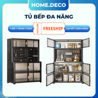 Kệ nhà bếp đa năng cửa đôi độc lập 5 tầng - Kệ lò vi sóng, tủ đề đồ nhà bếp mặt kính cường lực, khung nhôm chắc chắn