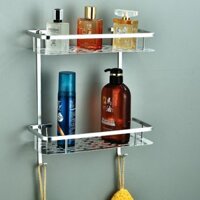 Kệ nhà tắm inox 2 tầng có 2 móc treo