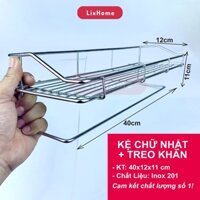 Kệ nhà tắm inox 40cm có thanh treo khăn tắm vô cùng tiện lợi, để đầu gội sữa tắm, dầu xả, sáng bóng bền đệp