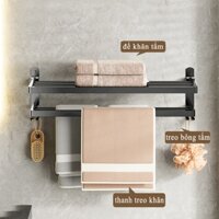 Kệ Nhà Tắm Nhà Vệ Sinh YUYU, Giá treo khăn nhà tắm dán tường, kèm thanh treo quần áo chất liệu không chống gỉ