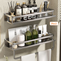 Kệ nhà tắm PENZI để đồ đa năng, kệ treo tường bằng keo không cần khoan, Nhôm chống gỉ, chịu lực 20kg