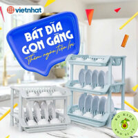 Kệ nhựa 2 tầng, 3 tầng úp chén bát ráo nước nhựa Việt Nhật, Giá úp bát đĩa, kèm khay hứng nước