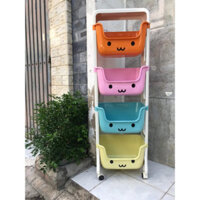 Kệ Nhựa 4 Tầng Có Bánh Xe, Kệ Nhựa Đựng Đồ Đa Năng, Đồ Bỉm Sữa, Tủ Nhựa Di Động Cho Bé