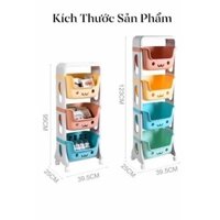 Kệ nhựa 4 tầng để đồ chơi cho bé, kệ để đồ dùng cho gia đình có bánh xe di chuyển, khóa bánh