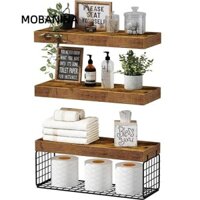 Kệ nổi MOBANINA cho tường, Kệ treo tường 3 + 1 tầng treo tường, Giá đỡ vô hình bằng gỗ chắc chắn Kệ phòng tắm cho phòng khách Phòng ngủ Nhà bếp