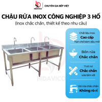Kệ Rửa Chén inox Có Chân 3 Hố Hidavico, Bồn Rửa Chén Công Nghiệp Đứng Bằng Inox 304 Dùng Cho Nhà Hàng Quán Ăn Khách Sạn