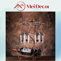 Kệ Rượu Vang Khung Kim Loại Để Bàn Giá Treo Ly Rượu Kèm Đế Để Được 2 Chai Rượu Mạ Vàng Đồng Mei Decor