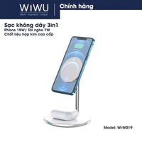 KỆ SẠC NHANH HÍT NAM CHÂM KHÔNG DÂY BASEUS SWAN/Wiwu Wi-W109(2 in 1 điện thoại tai nghe ) sạc nhanh 15W