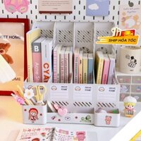 Kệ sách, bút 4 ngăn K80 Kệ sách nhựa để bàn đa năng nhiều ngăn có ống để bút mini tiện dụng