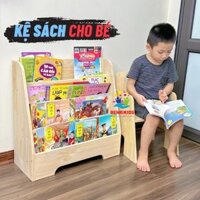 Kệ Sách Cho Bé Bằng Gỗ Montessori 4 Tầng Để Sàn Nhiều Ngăn Đựng Sách Vở Kệ Sách Lớp Học Mầm Non Tiểu Học