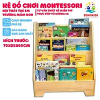 Kệ Sách Cho Bé Bằng Gỗ Montessori 4 Tầng Để Sàn Nhiều Ngăn Đựng Sách Vở Kệ Sách Lớp Học Mầm Non Tiểu Học