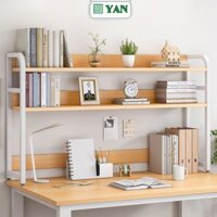 Kệ sách để bàn khung sắt màu trắng vân gỗ 2 tầng - gm118