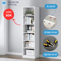 Kệ Sách Để Sàn Gỗ Chống Ẩm, Giá Để Sách Đứng Dài 40cm, Cao 178cm 6 Tầng SIB Decor KSG01 Kèm Tua Vít