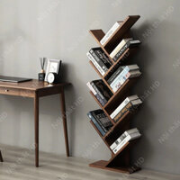 Kệ sách đứng kệ để sàn gỗ MDF giá sách hình cây thông kệ trang trí màu gỗ sồi nâu óc chó bền đẹp dễ dàng lắp ráp - HD