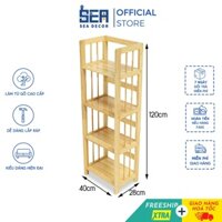Kệ sách gỗ 4 tầng 40cm SEADECOR gỗ cao su tự nhiên siêu bền chống mối mọt thiết kế thông minh đa năng