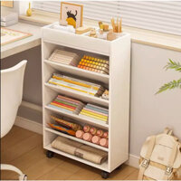 kệ sách gỗ đa năng 5 tầng có bánh xe di động decor cạnh bàn làm việc GP189