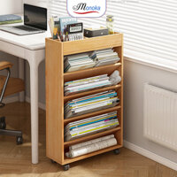 Kệ sách gỗ đa năng 5 tầng có bánh xe di động decor cạnh bàn làm việc thương hiệu Monoka - GP189