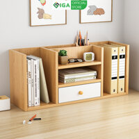 Kệ sách gỗ để bàn đa năng có hộc để đồ thương hiệu IGA - GP258 - Full trắng