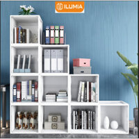 Kệ sách gỗ kệ tổ ong đa tầng cạnh bàn làm việc decor phòng kiểu Hàn thương hiệu Ilumia- IP100