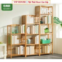 Kệ Sách Gỗ Tre Nhiều Tầng Tân Cổ Điển, Giá Sách Lắp Ghép Tiện Lợi, Kệ Để Đồ Decor Trang Trí Nhà Cửa Rộng 90cm