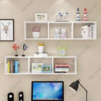 Kệ sách gỗ treo tường trang trí decor giá rẻ kèm phụ kiện treo gỗ MDF bền đẹp chắc chắn nhiều màu - Noithat HD
