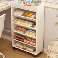 Kệ sách ngăn chéo 5 tầng có bánh xe, kệ sách đa tầng gỗ MDF thương hiệu QUANG ĐĂNG- QĐ189