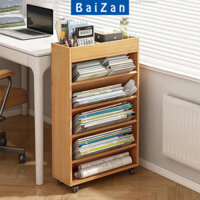 Kệ sách ngăn chéo 5 tầng có bánh xe, kệ sách đa tầng gỗ MDF thương hiệu Baizan - BZ189