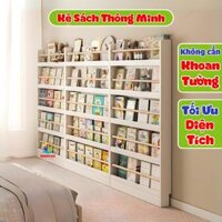 Kệ Sách Thông Minh Để Đầu Giường, Kệ Giá Sách Treo Tường Không Cần Khoan Tường, Kệ Gỗ Màu Trắng Tiết Kiệm Diện Tích