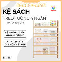 Kệ Sách Treo Tường 4 Ngăn Cho Bé Giá Sách Đựng Đồ Chơi Kệ Bằng Gỗ Thông An Toàn