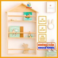 Kệ Sách Treo Tường Cho Bé - Giá Sách Gỗ Thông An Toàn Cho Bé