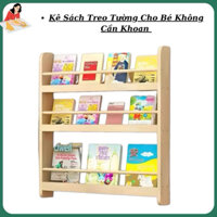 Kệ sách treo tường cho bé không cần khoan ,kệ mầm non gỗ tự nhiên bền đẹp