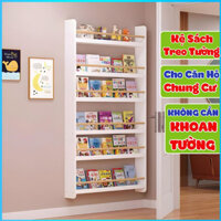 Kệ Sách Treo Tường Màu Trắng Không Cần Khoan, Kệ Sách Đứng, Giá Sách Gỗ Montessori Decor Phòng Cho Bé