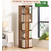 Kệ Sách Xoay 360 Độ Gỗ Tre 5 Tầng Tân Cổ Điển, Giá Sách Lắp Ghép Thông Minh, Kệ Tre Để Đồ Decor Trang Trí Nhà Cửa