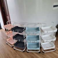 Kệ sắt 3 tầng đa năng có bánh xe gia dụng mẹ bé, spa