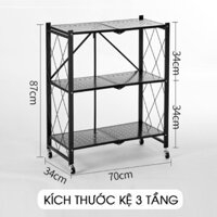 Kệ sắt 3 tầng xếp gọn có bánh xe di chuyển tiện lợi