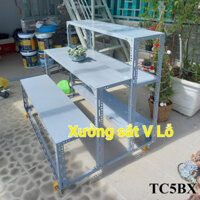 Kệ sắt bậc thang 3 bậc 5 tầng mâm (Rộng 40cm x dài 60cm đến 150cm) CÓ BÁNH XE XOAY 360* đa năng