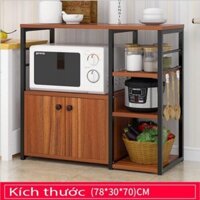Kệ Sắt Gỗ 2 Tầng 3 Ngăn Có Tủ Kích Thước 78x70x30cm Chuyên Dùng Để Lò Vi Sóng, Lò Nướng, Nồi Cơm, Gia Vị